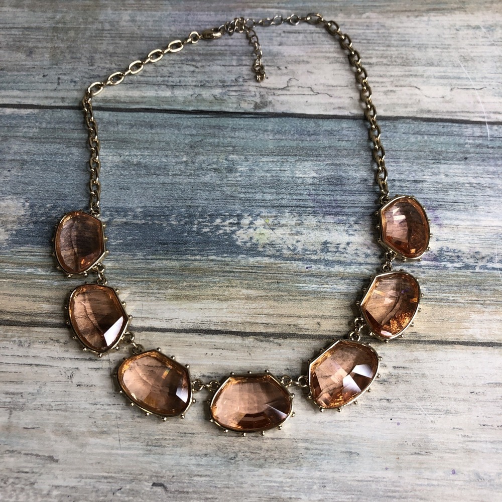 Peach Blush Stones Gold Tone Necklace 18" Chain NWOT